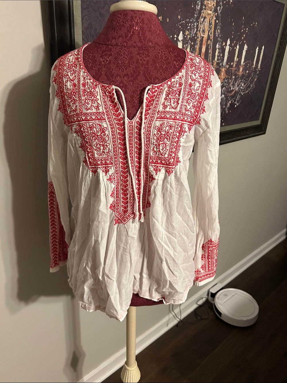 Max Edition White Tunic Top with Red Floral Embroidery